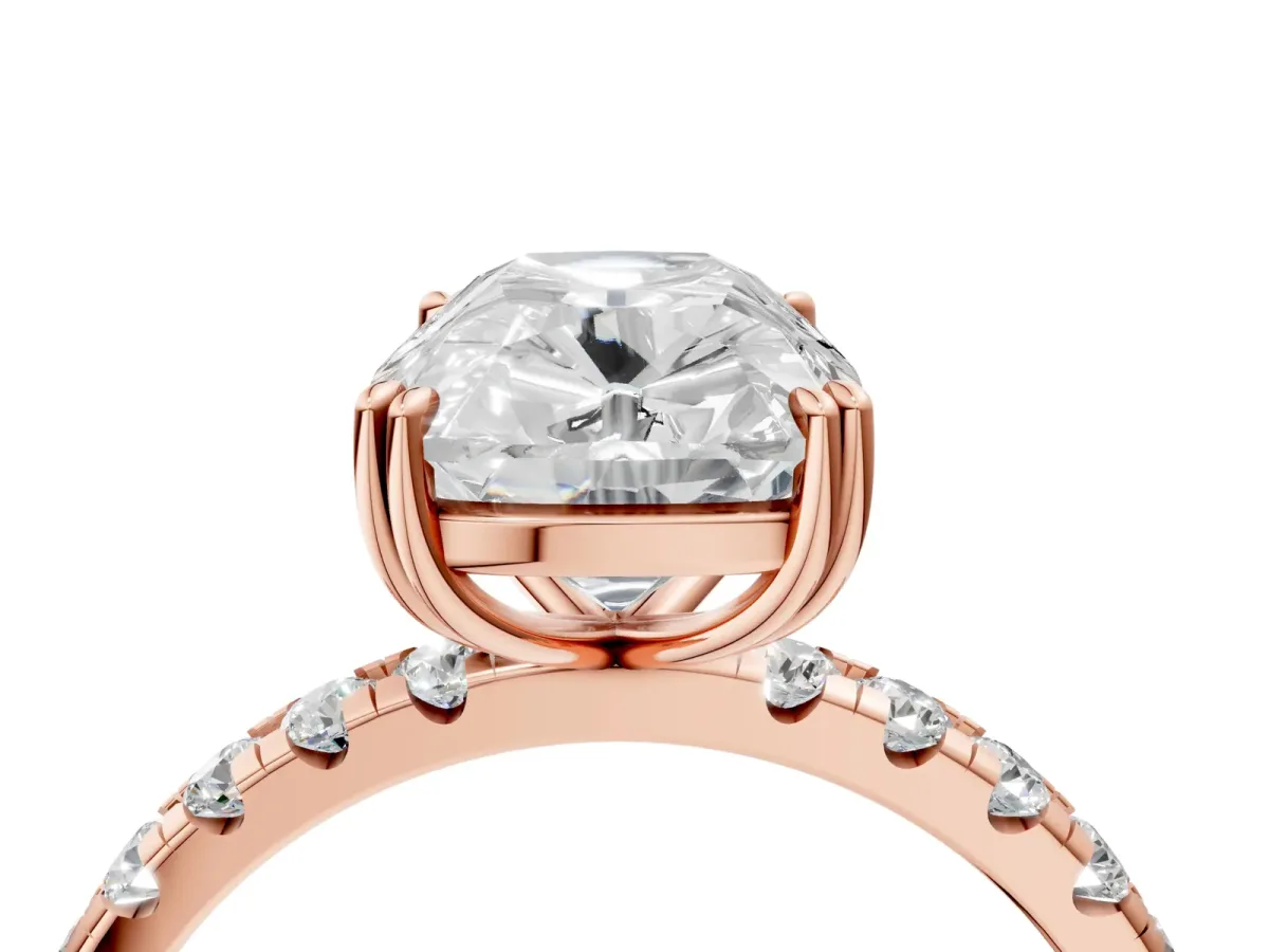 Old Mine Elongated Cushion Diamond Pave Band Ring Rose gold