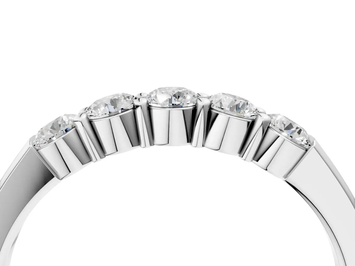 Five-Stone Round Diamond Channel Set Band with Shared Prong Setting White gold