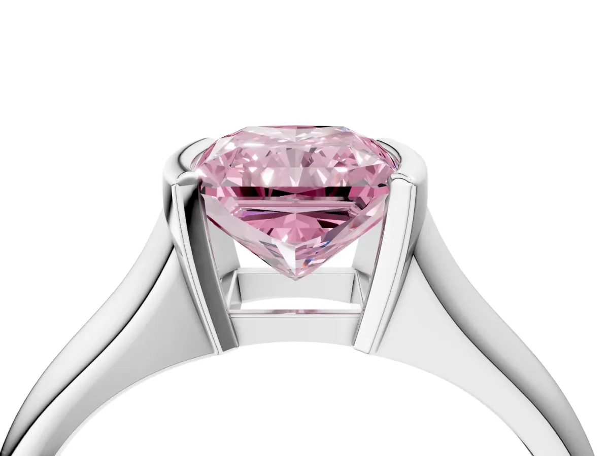 Fancy Pink Radiant Cut Solitaire Tension Set Diamond Ring with Split Shank Band Platinum