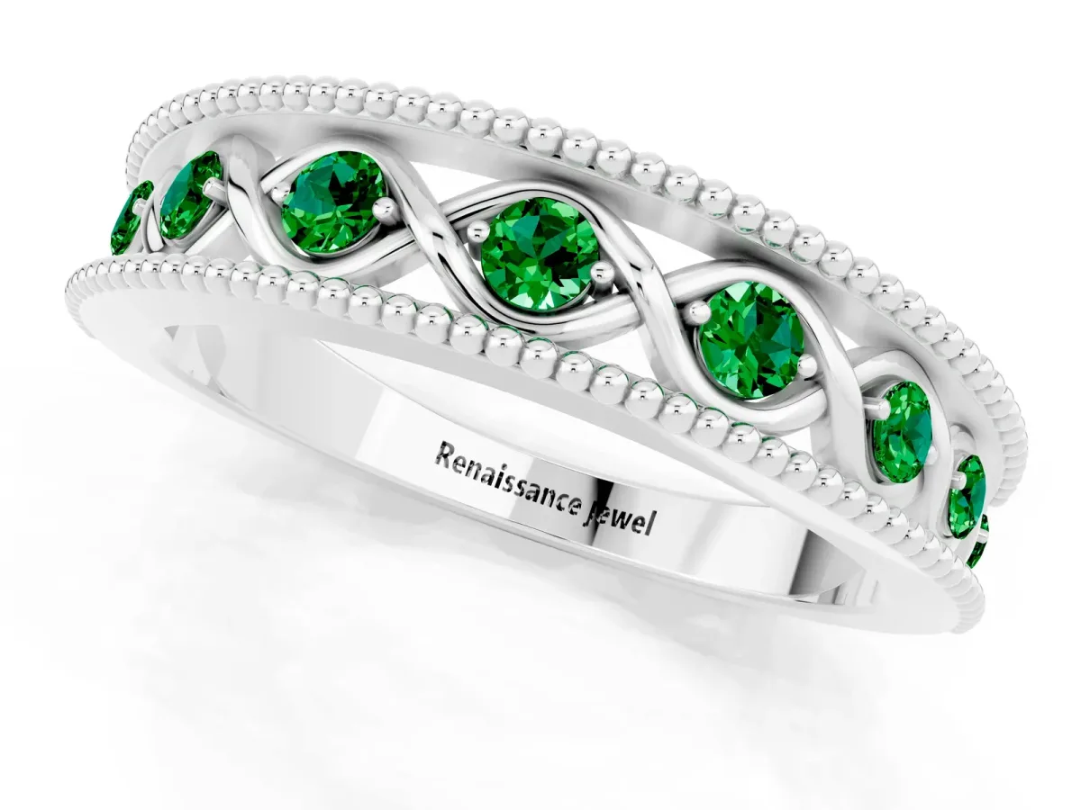 Round Emerald Twist Milgrain Band with Bezel Setting Platinum
