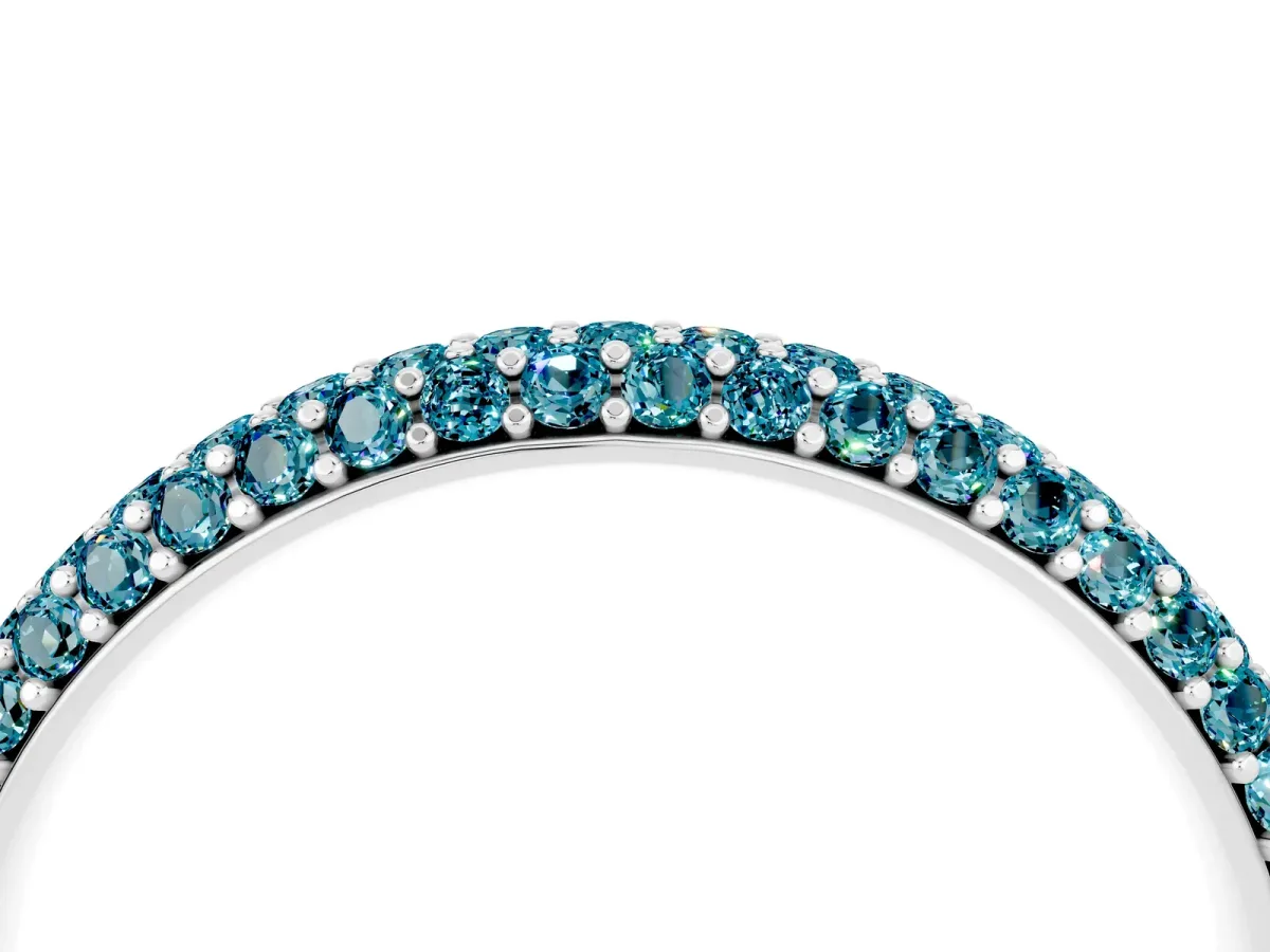 Round Blue Topaz Pavé Eternity Band with Shared Prong Setting White gold