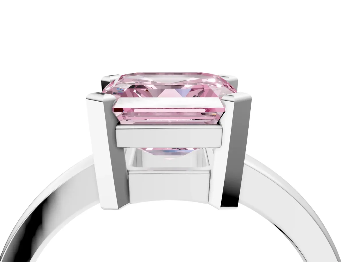 Fancy Pink Asscher Cut Cut Solitaire Ring with Four-Prong Setting and Classic Band White gold