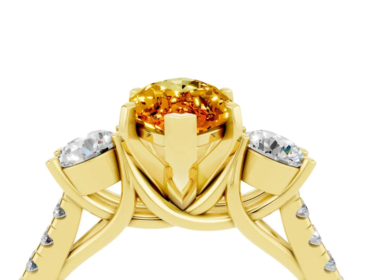 Three-Stone Marquise Cut Citrine Pavé Band with Four-Prong Setting Yellow gold