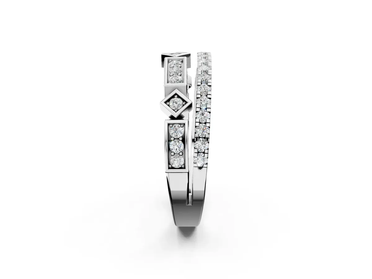 Pavé Round Diamond Channel Set Dual Band with Prong Setting Silver