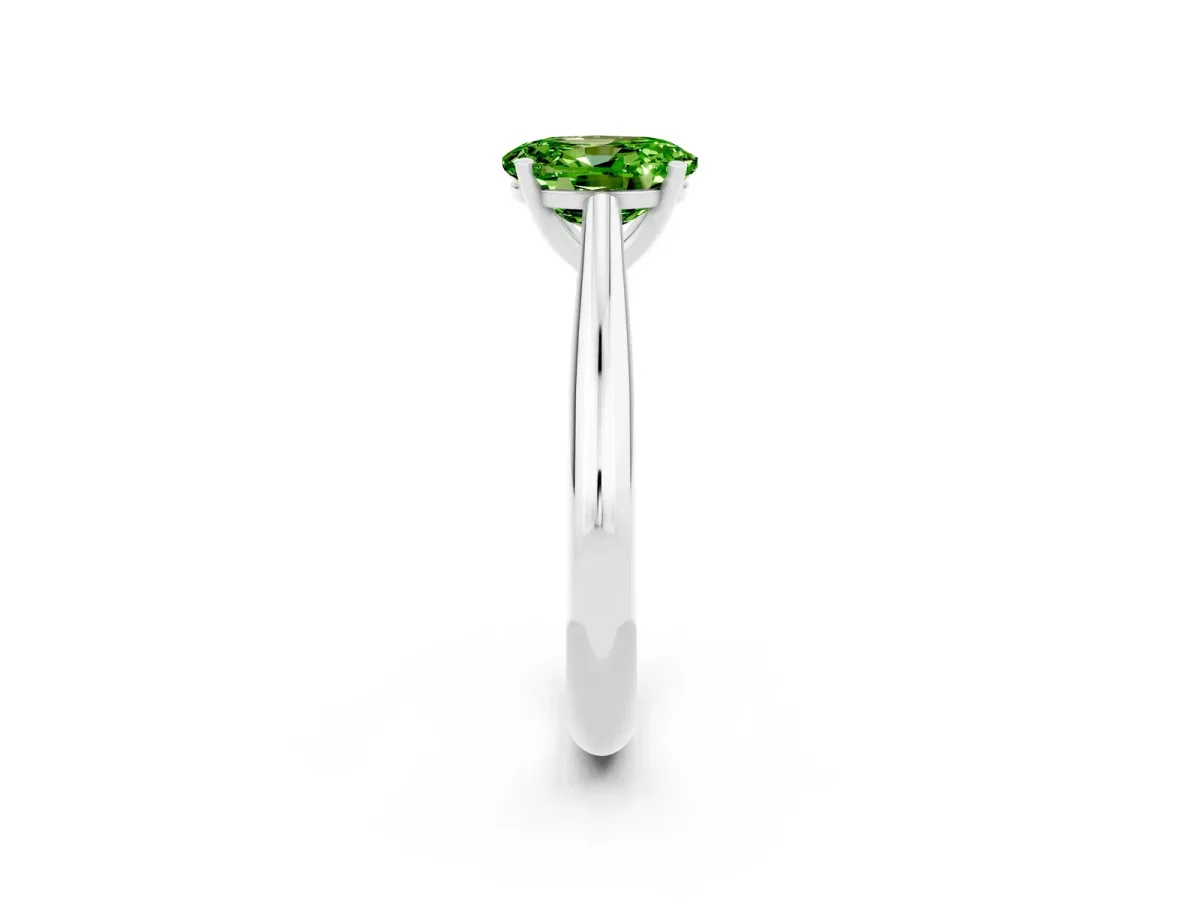 Oval Cut Peridot Solitaire Engagement Ring with Cathedral Setting and Four-Prong Mount White gold