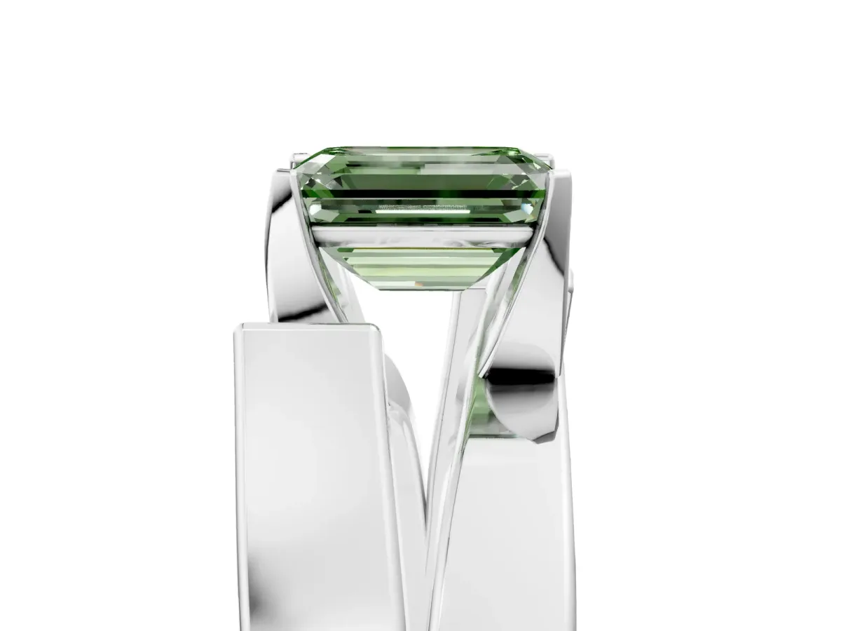 Fancy Green Modern Tension Set Emerald Cut Diamond Solitaire Wide Band Ring Platinum