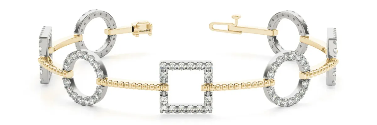 Round and Square Diamond Bezel Bracelet with Pave Setting Yellow gold
