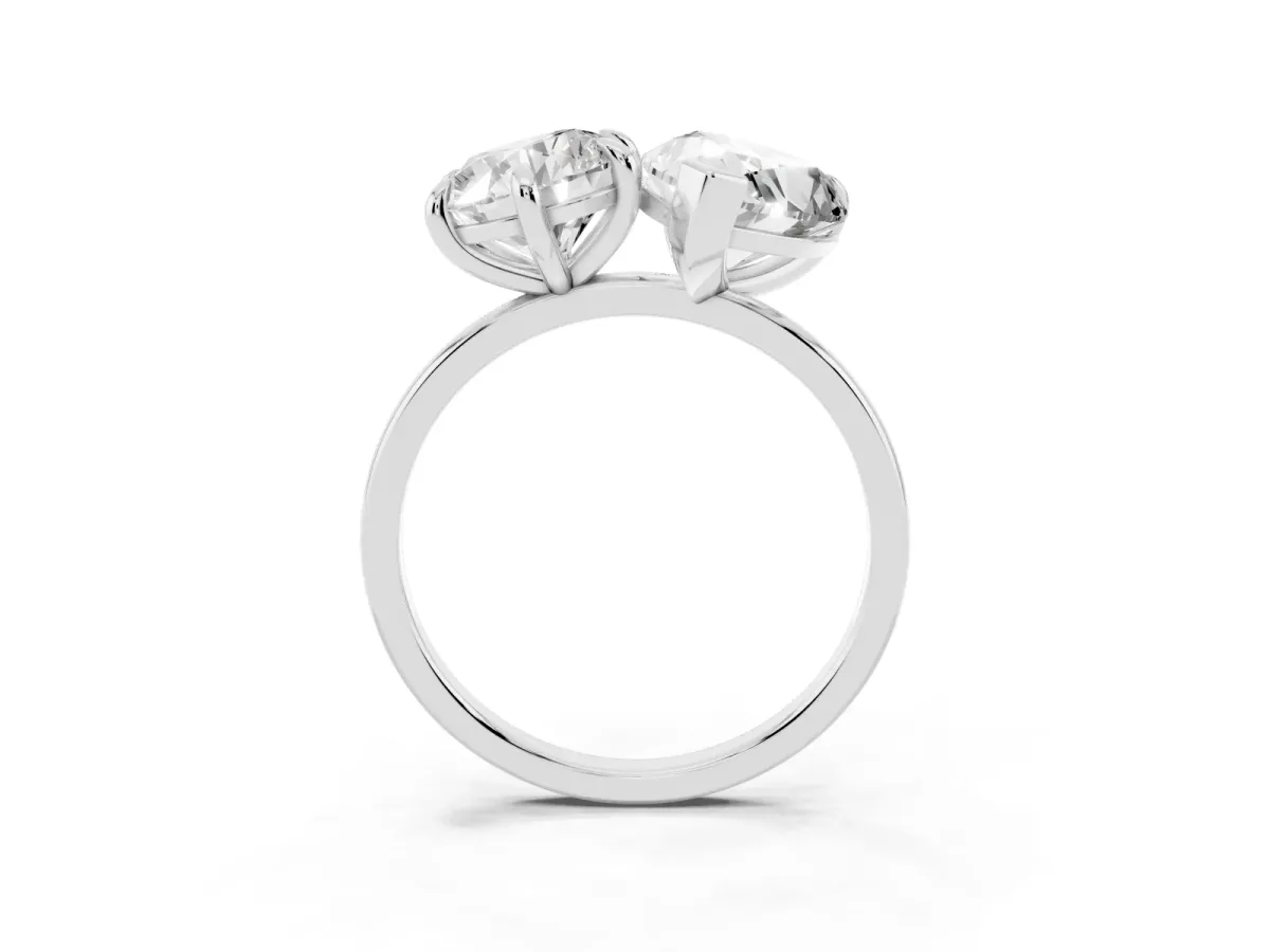 Round and Pear Toi Moi Ring with Prong Setting and Plain Band Silver