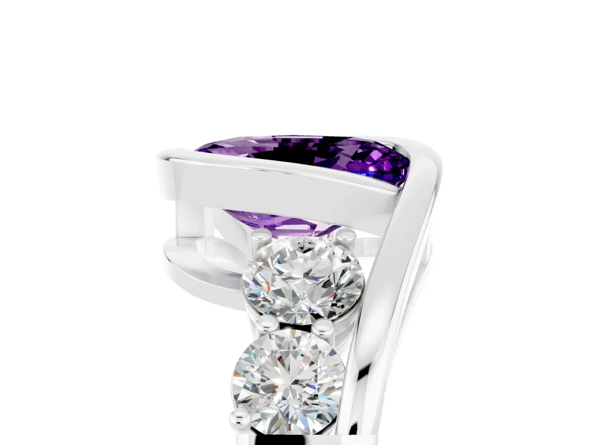 Bezel Set Oval Cut Amethyst Bypass Ring with Round Accents Platinum
