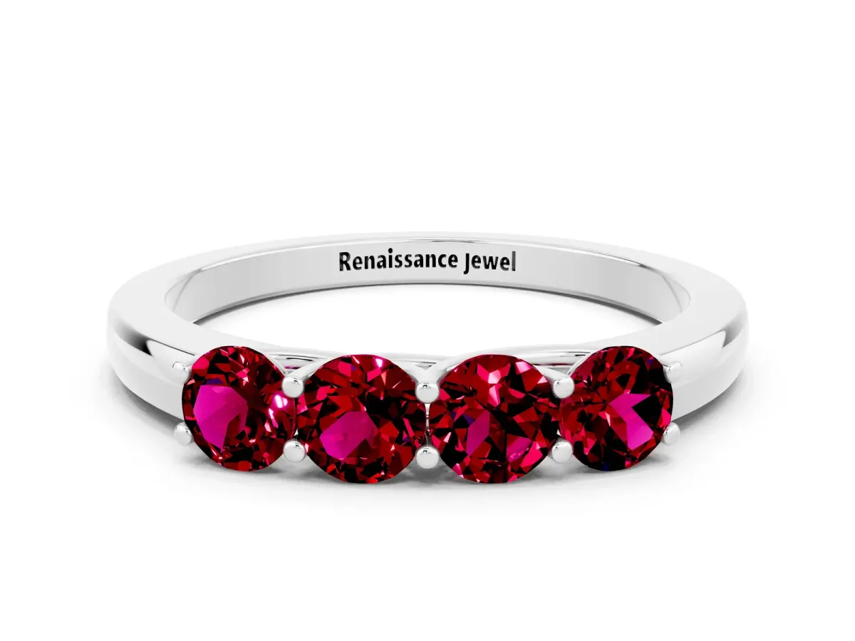 Four-Stone Round Garnet Prong-Set Band White gold