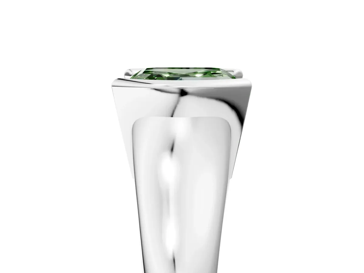 Fancy Green Asscher Cut Solitaire Tension Set Diamond Ring with Split Shank Band Platinum