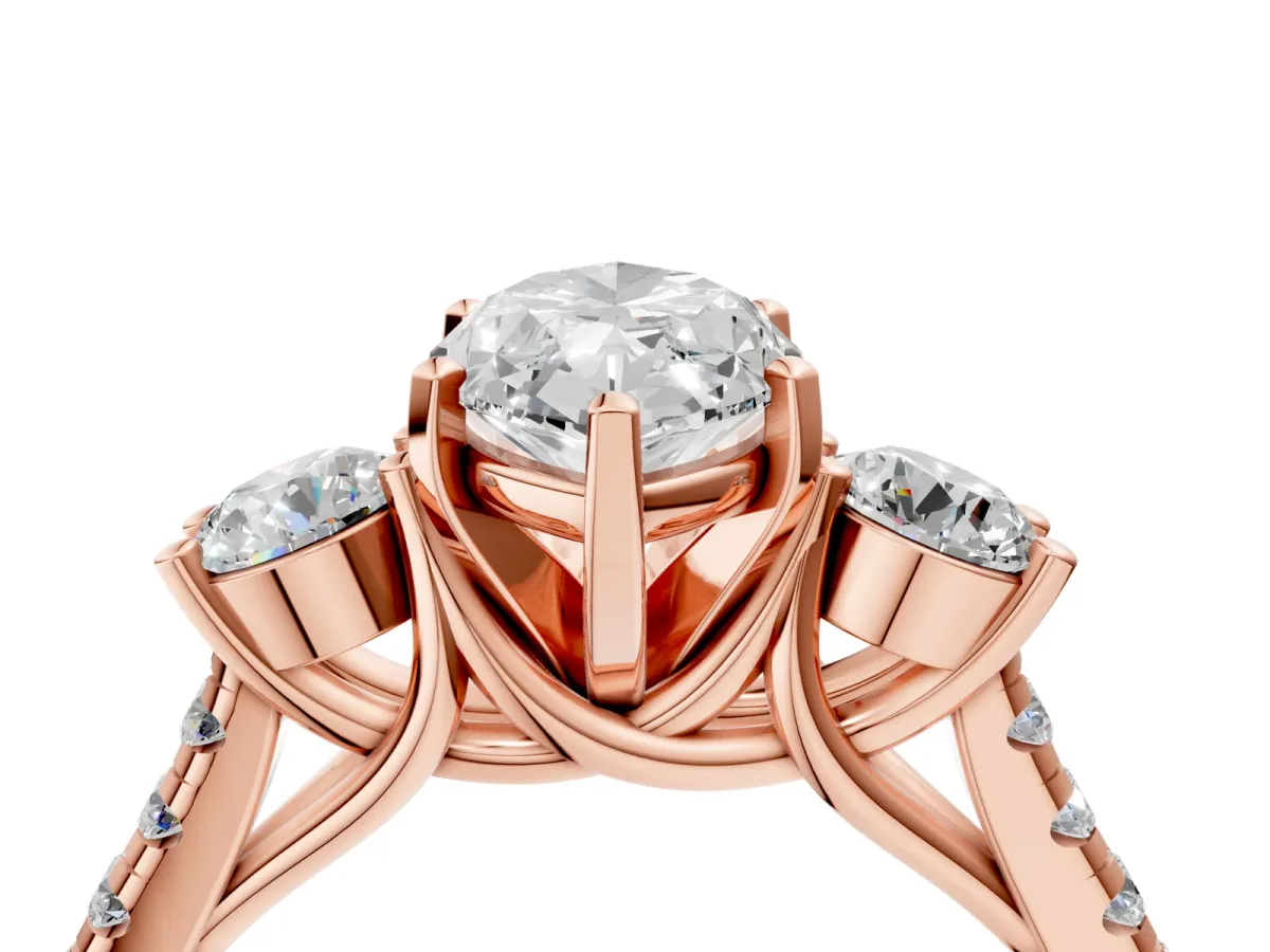 Three-Stone Marquise Cut Diamond Pavé Band with Four-Prong Setting Rose gold