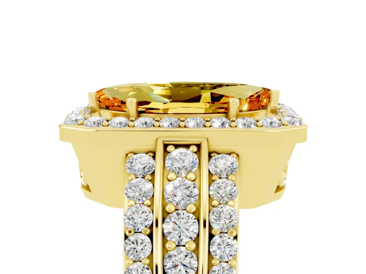 Marquise Cut Halo Citrine Ring with Round Split Shank and Prong Setting Yellow gold