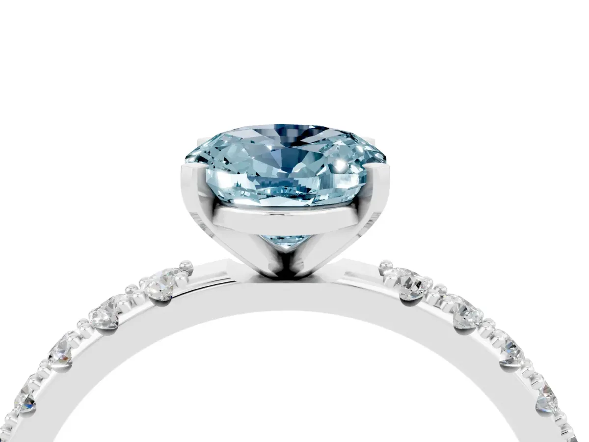Oval Cut Aquamarine Solitaire Pavé Band with Four-Prong Setting Silver