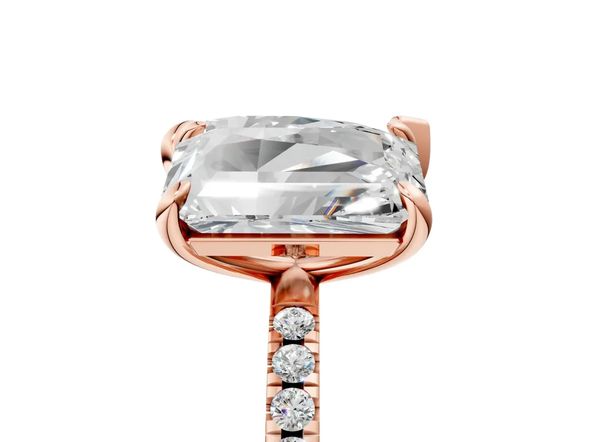 Pear and Emerald Toi Moi Ring with Prong Setting and Micro Pave Band Rose gold