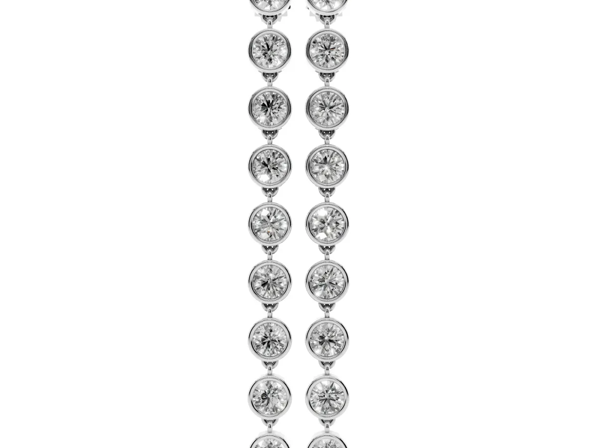 Round Diamond Bezel-Set Linear Drop Earrings White gold