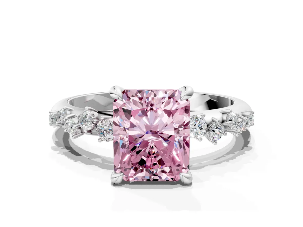 Fancy Pink Radiant Cut Cut Diamond Vine Band with Four-Prong Setting Platinum
