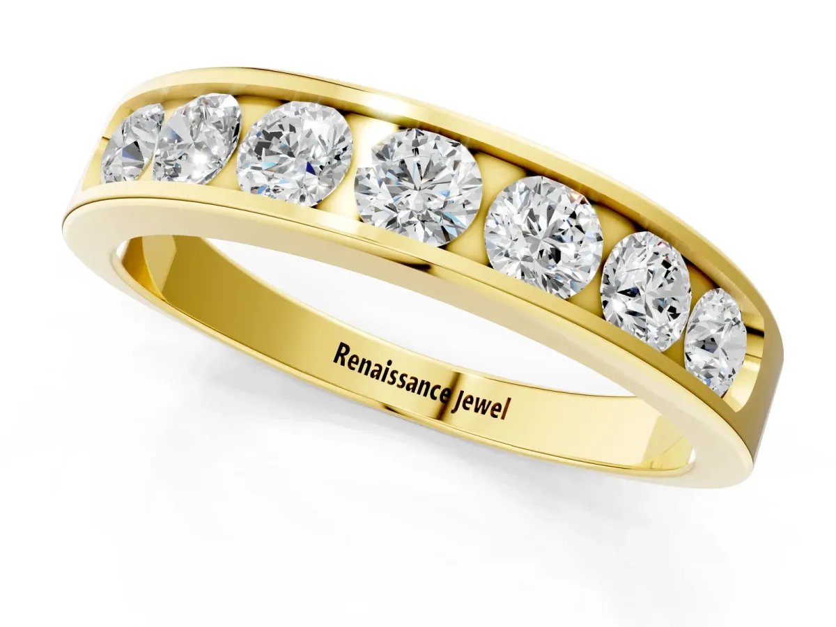 Channel Set Round Diamond Comfort Fit Band Yellow gold