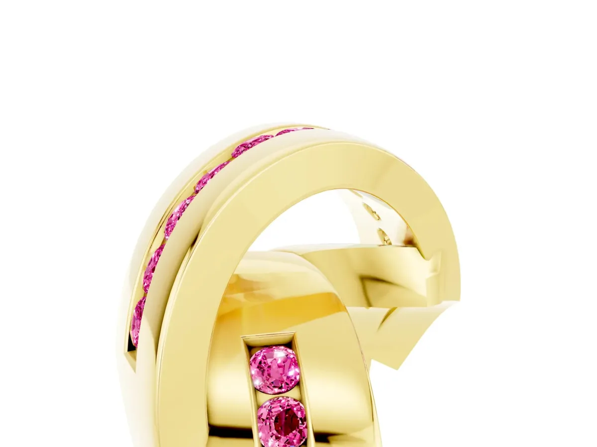Pavé Round Pink Sapphire Crossover Band with Channel Setting Yellow gold