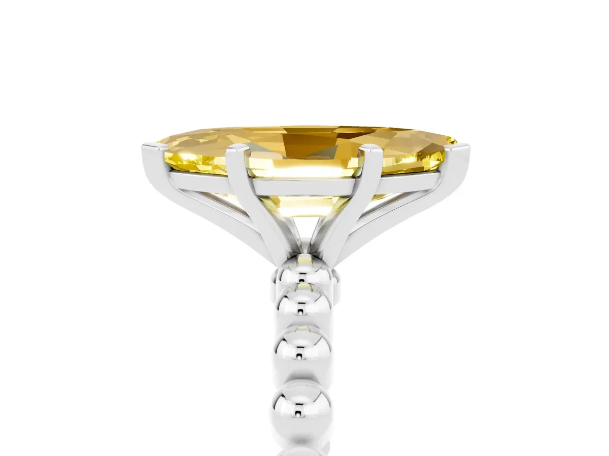 Marquise Cut Yellow Sapphire Solitaire Ring with Beaded Band and Prong Setting Silver
