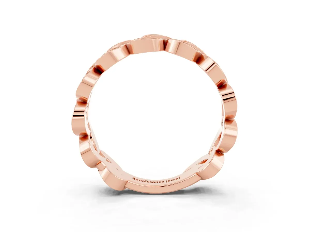 Pavé Round Pink Sapphire Interlocking Eternity Band with Bezel Prong Setting Rose gold