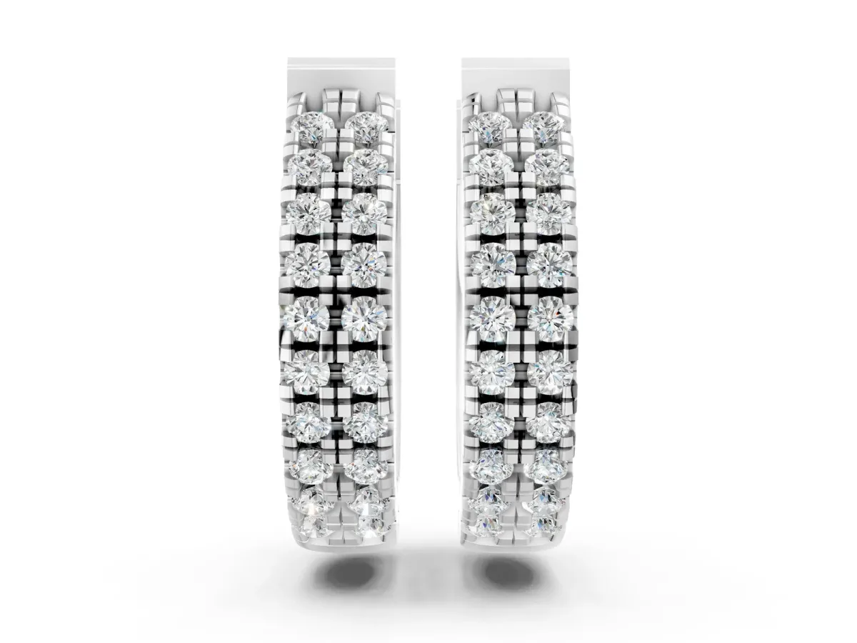 Round Diamond Petite Double Row Huggie Hoop Earrings Silver
