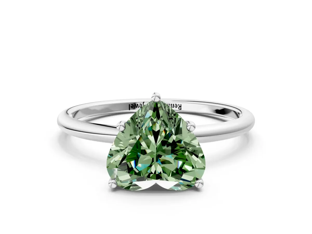 Fancy Green Heart Cut Cut Solitaire Engagement Ring with Thin Band and Four-Prong Setting Platinum