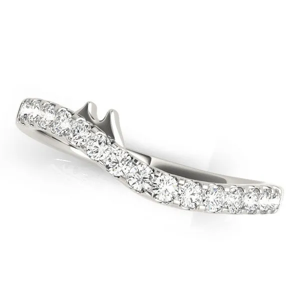 Pavé Round Diamond Curved Wedding Band with Prong Setting Platinum