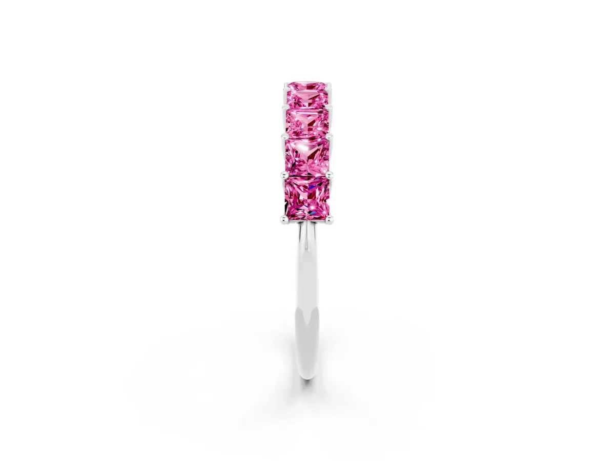 Princess Cut Pink Sapphire Channel-Set Eternity Band with Prong Setting Silver