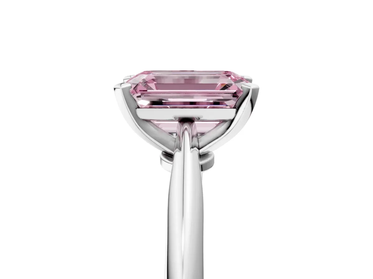 Fancy Pink Emerald Cut Diamond Solitaire Engagement Ring with Classic Band and Four-Prong Setting Silver