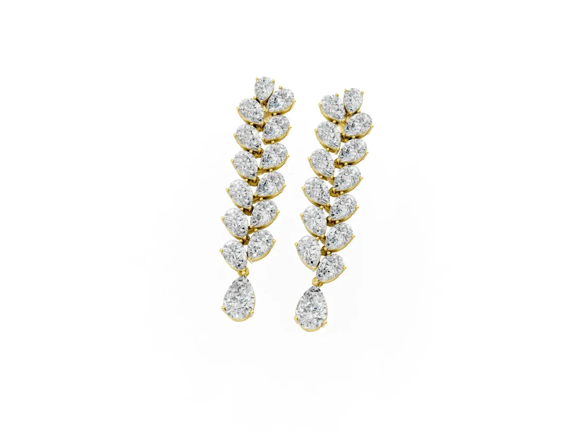 Pear Diamond Cascading Leaf Drop Earrings Yellow gold