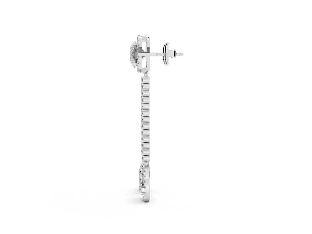 Round and Pear Diamond Halo Drop Earrings Platinum