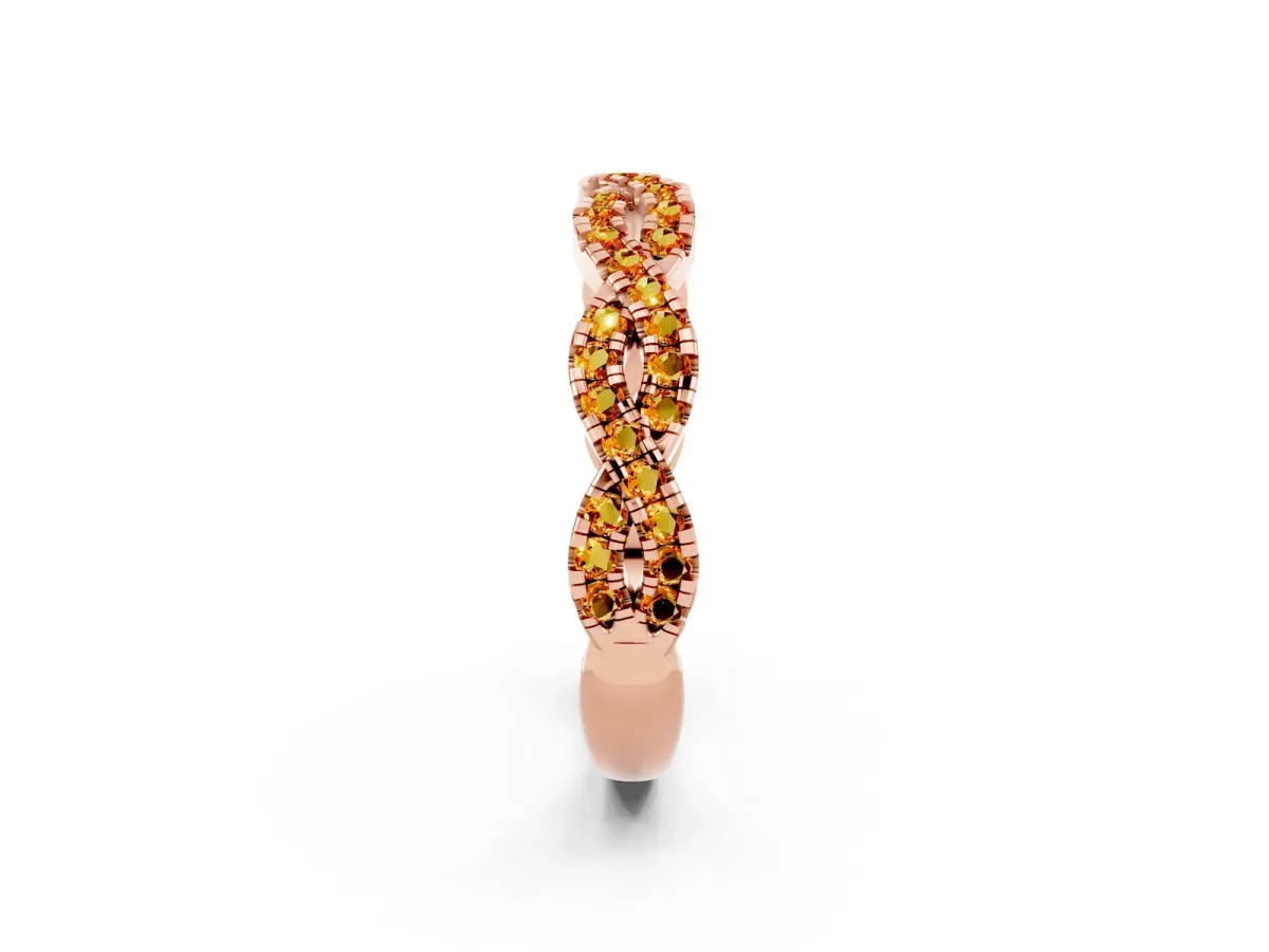 Round Citrine Twisted Eternity Band with Pavé and Shared Prong Setting Rose gold