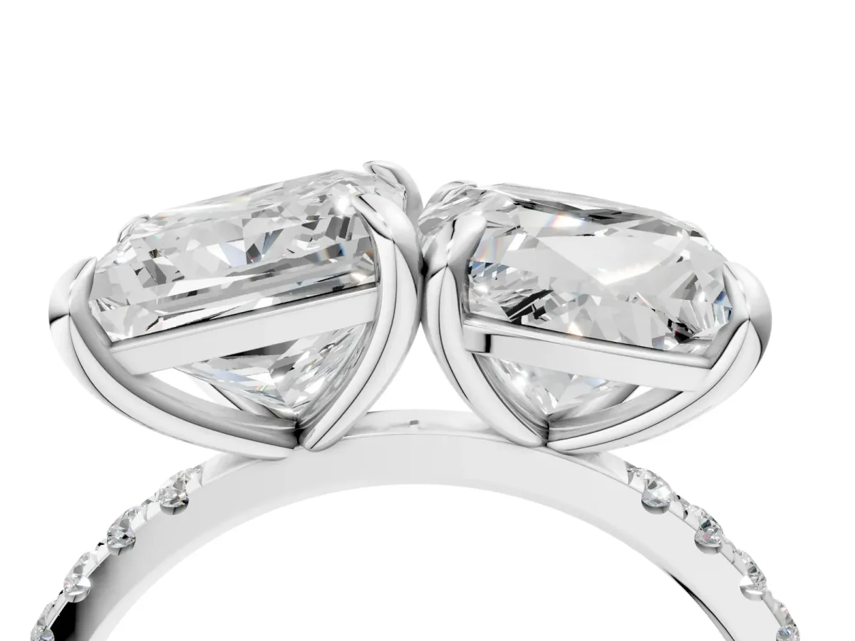 Cushion and Princess Toi Moi Ring with Prong Setting and Micro Pave Band Silver