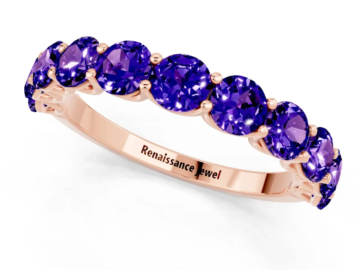 Round Tanzanite Shared Prong Eternity Band Rose gold