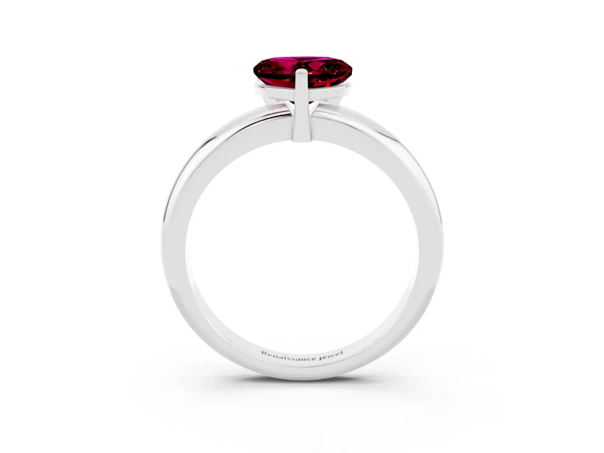Heart Cut Garnet Solitaire Engagement Ring with Round Band and Four-Prong Setting Silver