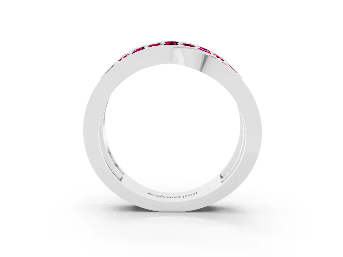 Pavé Round Garnet Crossover Band with Bead Prong Setting Platinum
