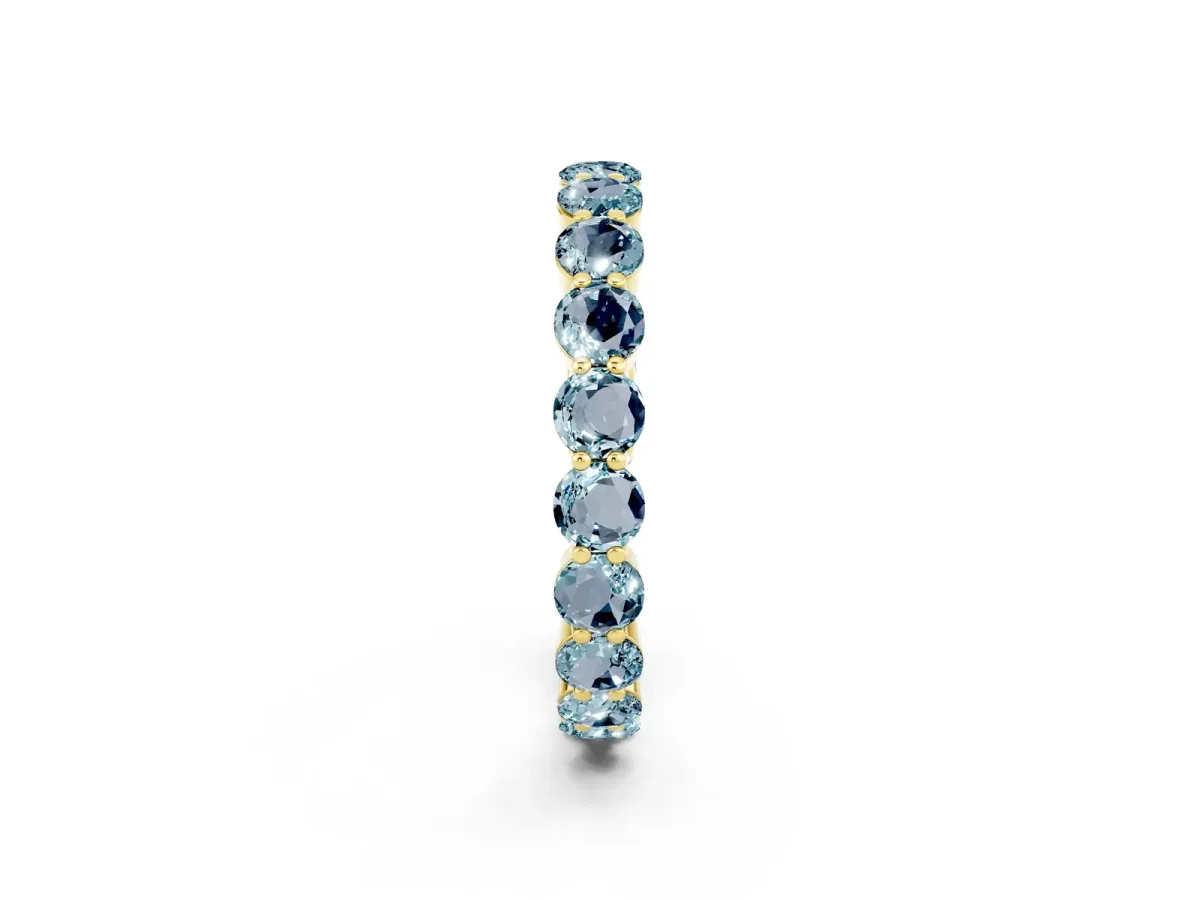Round Aquamarine Eternity Band with U-Prong Setting Yellow gold
