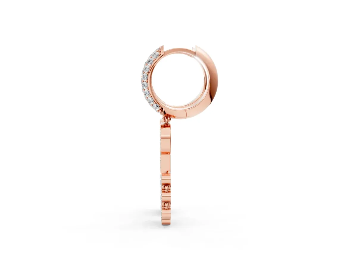 Round Diamond Initial P Huggie Hoop Earrings Rose gold