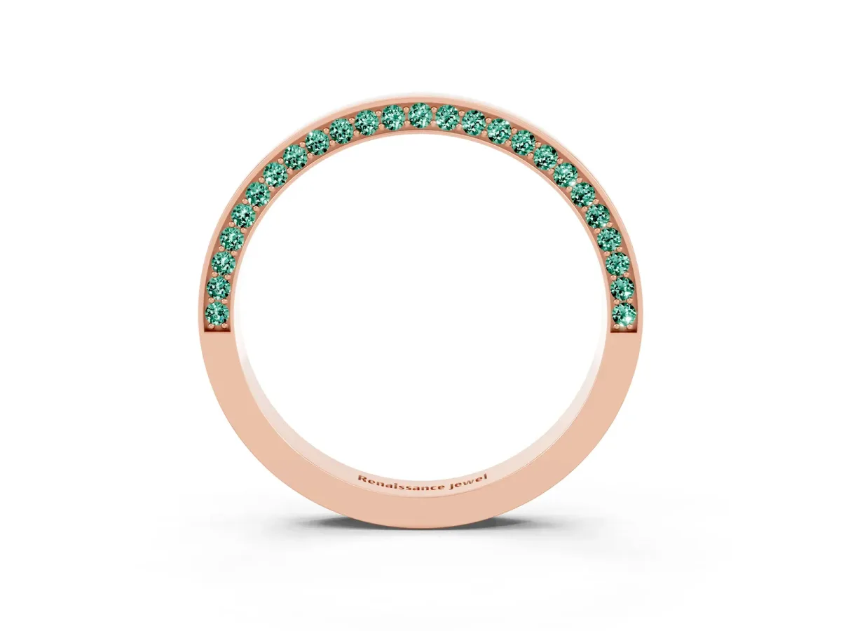 Pavé Round Green Sapphire Channel Set Band Rose gold