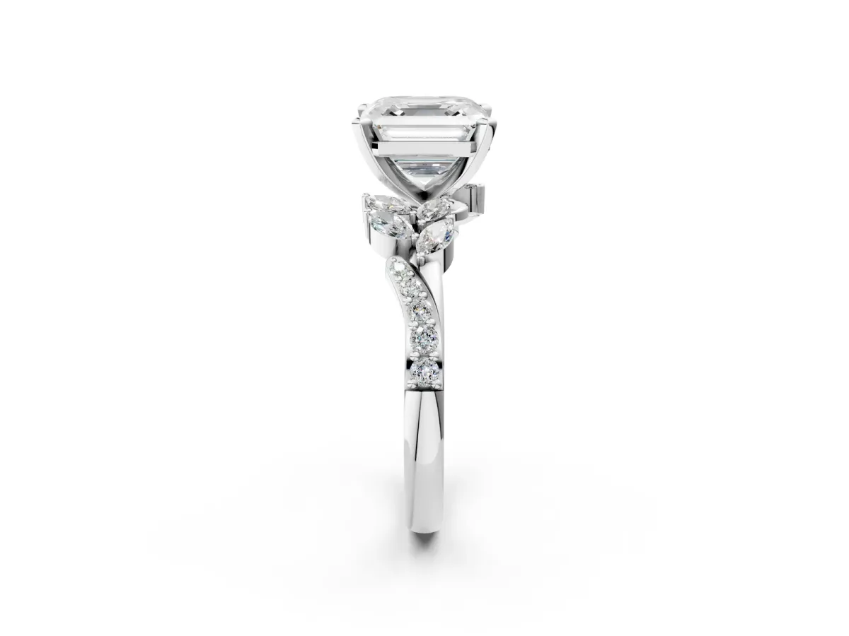 Asscher Cut Solitaire Marquise Twist Band with Six-Prong Setting Platinum