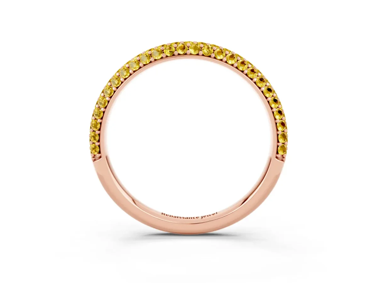 Round Yellow Sapphire Pavé Eternity Band with Shared Prong Setting Rose gold