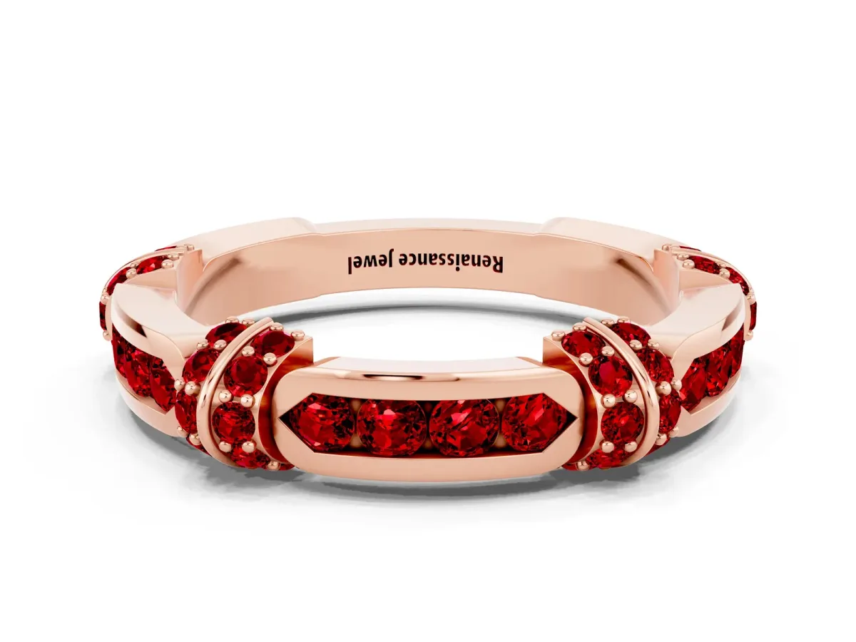 Pavé Round Ruby Link Band with Bezel Setting Rose gold