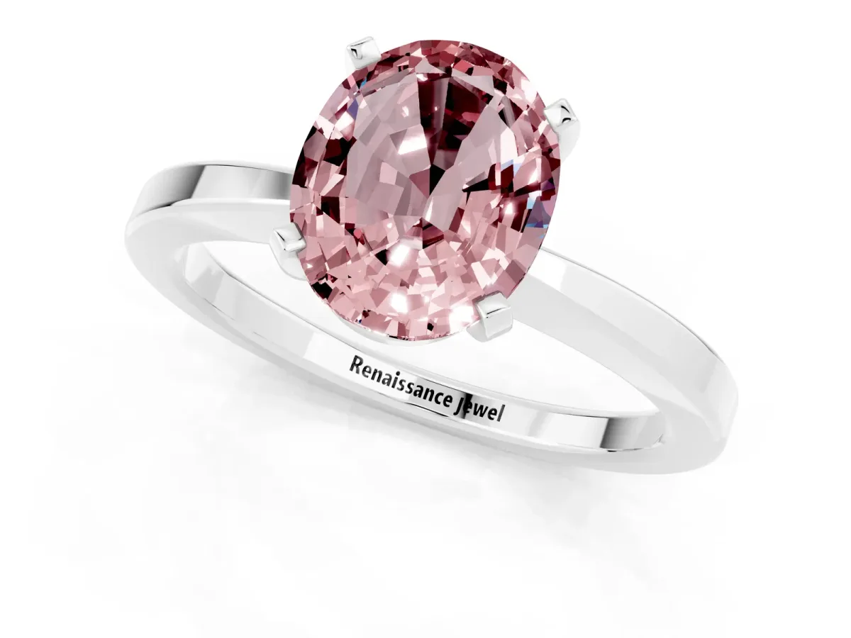 Oval Cut Morganite Solitaire Engagement Ring with Classic Band and Four-Prong Setting Silver