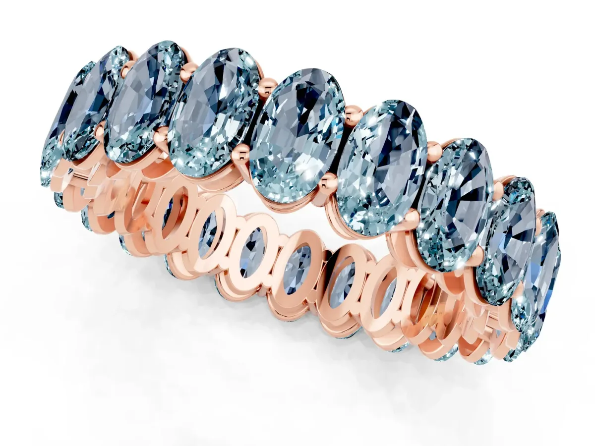 Oval Cut Aquamarine Eternity Band with Shared Prong Setting Rose gold