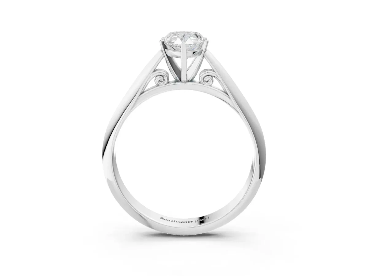 Pear Cut Diamond Solitaire Engagement Ring with Cathedral Setting and Four-Prong Mount White gold