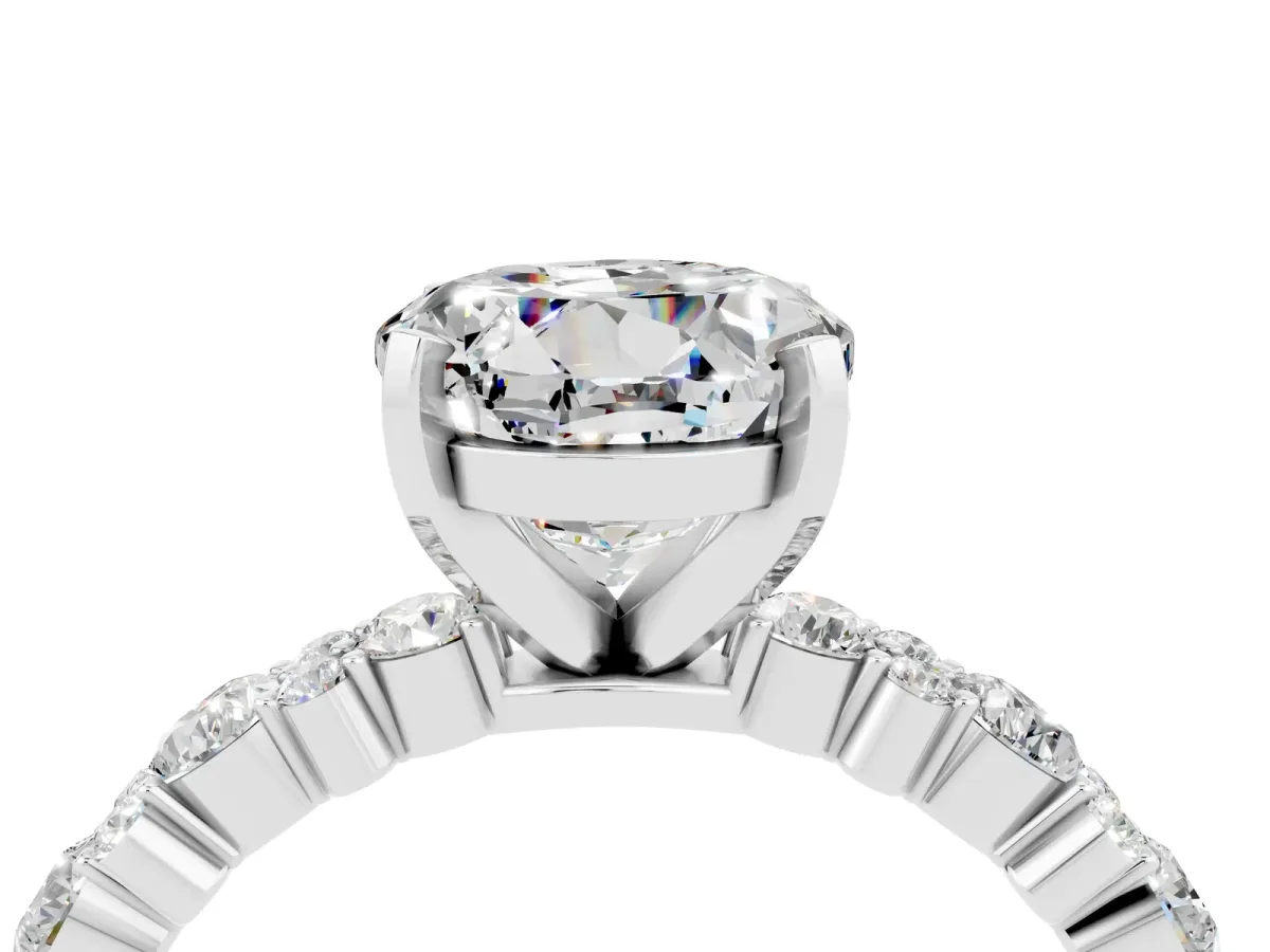 Round Cut Moissanite Side Stone Solitaire Ring with Round and Four-Prong Setting Platinum