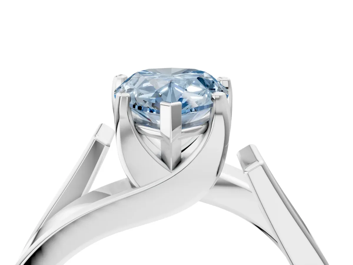 Fancy Blue Modern Tension Set Pear Cut Diamond Solitaire Wide Band Ring Platinum