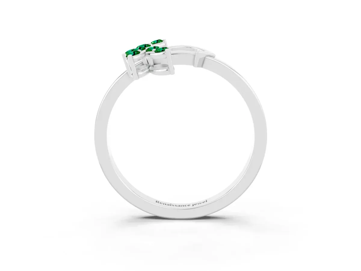 Marquise Emerald Cluster Bypass Ring with Prong Setting White gold