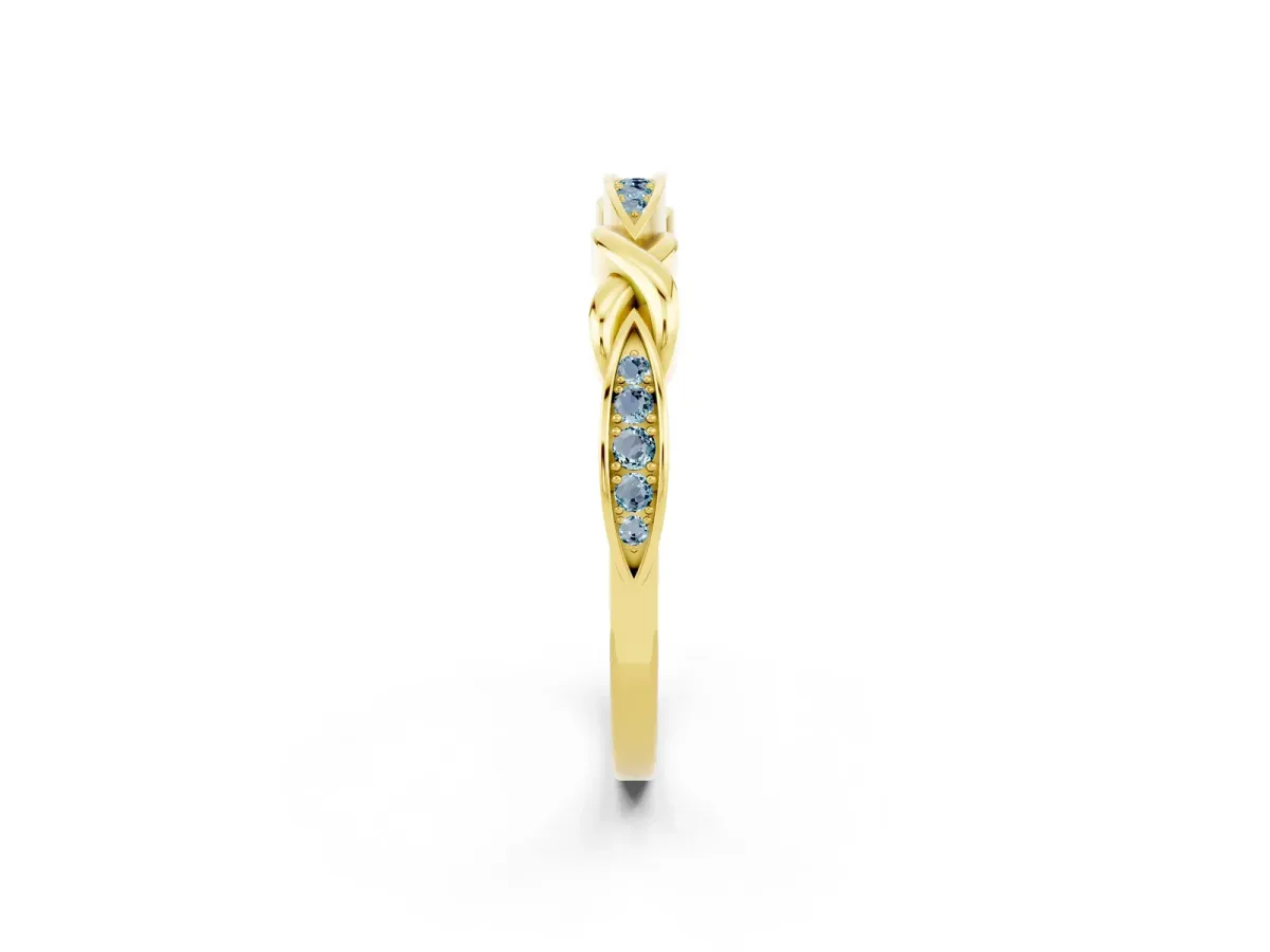 Twisted Marquise Aquamarine Pavé Band with Shared Prong Setting Yellow gold